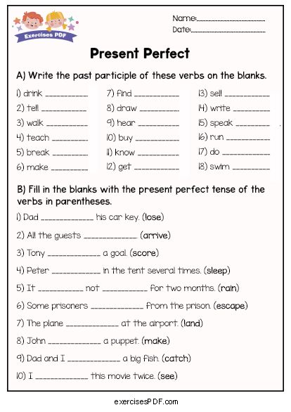 Present Perfect Tense Exercises, Present Perfect Tense, Tenses Exercises, English Grammar Test, English Grammar Exercises, Perfect Tense, English Exercises, Teaching English Grammar, Verb Worksheets