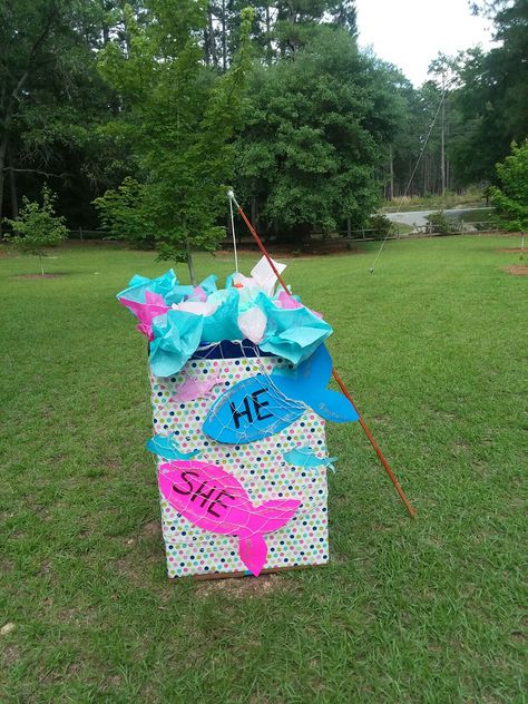 Gender Reveals At The Beach, Fish Gender Reveal Ideas For Party, Gender Reveal Ideas For Party Fishing, Bobber Or Bows Gender Reveal, Fishe Or Fish Gender Reveal, Cute Gender Reveal Themes Summer, Fishe Or Fishe Gender Reveal Cake, Gender Reveal Ideas Summer Theme, Gender Reveal Fishing Ideas