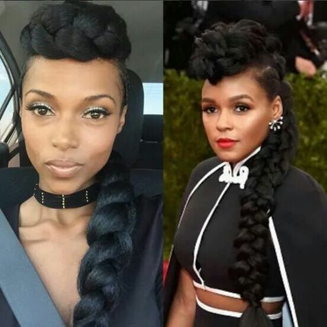 Janelle Monae Inspired Braid Faux Hawk...See Tutorial Here: http://www.naturalhairmag.com/braided-faux-hawk-wbobbi-boss-kanekalon-hair/ IG:@kersti.pitre, @janellemonae #naturalhairmag Braided Faux Hawk, Faux Mohawk, Faux Hawk Braid, Vacation Hair, Kanekalon Hair, Two Braid Hairstyles, Crochet Hairstyles, Hair Pics, Weddings Idea