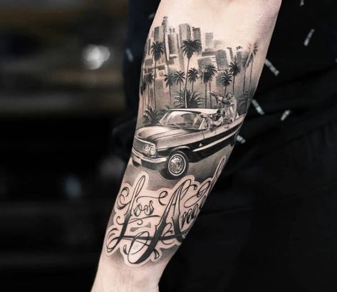 Gta Tattoo Design, California Tattoo Men, West Coast Tattoo Ideas, Gta Tattoo Ideas, Gta Tattoo, California Tattoo Ideas, California Tattoos, Lowrider Drawings, Lowrider Tattoo