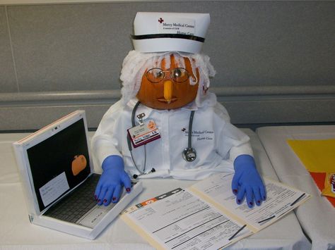 Doctor Pumpkin Decorating, Pumpkin Decorating Hospital, Medical Pumpkin Carving Ideas, Pumpkin Medical Decorating, Pumpkin Painting Ideas Medical, Hospital Theme Pumpkin Decorating, Med Surg Pumpkin Contest, Medical Pumpkin Decorating, Medical Painted Pumpkins