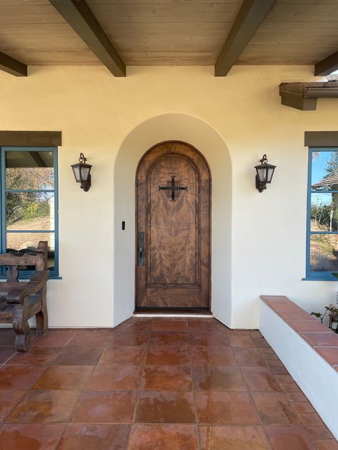 Beautiful Arch Door with custom Iron Door Grill Rustic Entry Doors, Rustic Exterior Doors, Rustic Entry, Arch Door, Door Grill, Rustic Exterior, Iron Accents, Spanish Style Home, Arched Doors