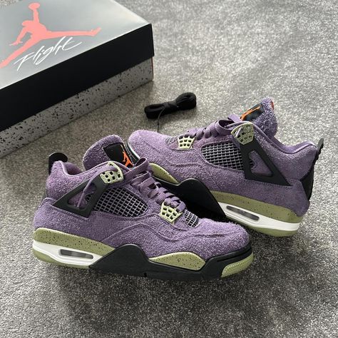 Jordan 4 Retro Canyon Purple (W) 9/10... - Depop Jordan 4 Retro Canyon Purple, Jordan 4 Travis Scott, Jordan 6 Travis Scott, Jordan 4 Outfit, Sneaker Website, Jordan 4’s, Jordan Retro 4, Nike Sacai, Black Nike Shoes