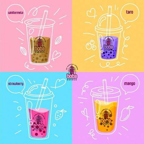 Boba Tea Branding, Boba Branding, Yeti Logo, Tea Website, Coffee Shop Branding, Bubble Tea Shop, 90s Wallpaper, Boba Drink, Michelada