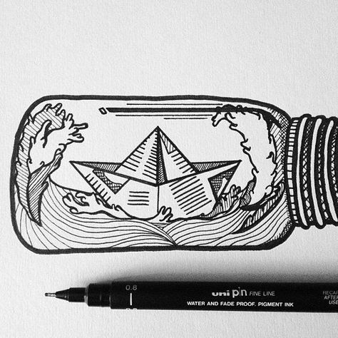 Boat Paper, Dripping Blood, Ship In A Bottle, Bottle Drawing, Bottle Tattoo, How To Shade, Learn Drawing, Paper Boat, Paper Ship