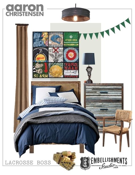 Projects, Portfolio Work and News for Embellishments Studio - AARON CHRISTENSEN - DESIGNER, MAKER, ARTIST Boys Soccer Bedroom, Lacrosse Bedroom, Boys Room Decor Ideas, Sports Collage, Wall Art Collage, Mood Design, Collage Wall Art, Boys Room Ideas, Sports Wall