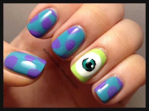 Mike and Sully Monster Inc Nails, Meme Disney, Nails Disney, Nail Art For Kids, Nail Art Disney, Inspired Nails, Nails For Kids, Disney Nails, Cute Nail Art