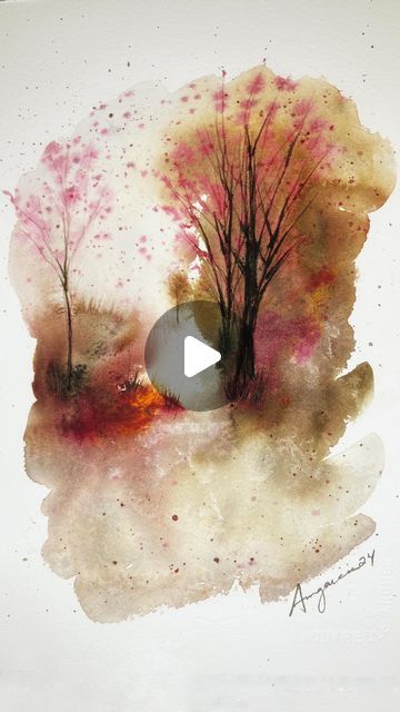 11K views · 1.1K likes | Ann Garcia | watercolor • ink • art on Instagram: "This is the most therapeutic style of painting for me. I absolutely love intuitive art! 💞 I think I’ll be practicing people so that I can add people walking along the path near the trees. ☺️  Daniel Smith Extra Fine Watercolors: 🌸 New Gamboge 🌸 Quinacridone Magenta 🌸 Undersea Green  I had no clue what these colors would look like in the end. I love that they came together to create a slightly psychedelic natural vibe.   Ink: Speedball Super Black India Ink  Brush: Noted in reel. Watch the reel.   Paper: Arches Cold-Pressed 300 gsm. This paper can hold up to lots of water and lots of brushwork. I love it.   Inspiration: My soul and the wonderful world around me.   Thank you for being here! May your day be blesse Abstract Tree Paintings, Intuitive Watercolor Painting, Quick Watercolor Paintings, Water Coloring Art, India Ink Art, Intuitive Watercolor, Quinacridone Magenta, Abstract Watercolor Tutorial, Watercolor Ink Art