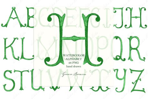 Create your own unique wedding monogram with these vintage calligraphy letters in barocco green watercolor. Perfect for DIY crests, invitations, signage, and more! #weddingmonogram #weddinginvitation #diycrest . #Logos #Vintage_Calligraphy #Blue_Diy #Vintage_Letters Vintage Calligraphy, Unique Lettering, Shape Collage, Watercolor Monogram, Png Vintage, Watercolor Lettering, Wedding Monogram, Black Stickers, Diy Watercolor