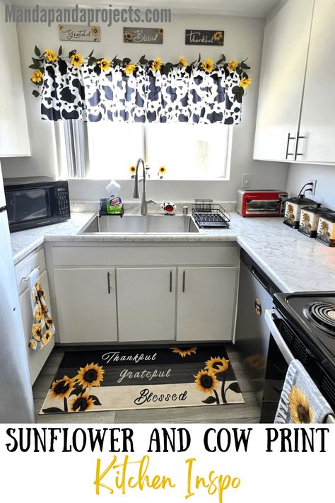 Sunflower And Cow Kitchen Ideas, Cow Kitchen Decor Diy, Cow And Sunflower Kitchen, Cow Print Kitchen Ideas, Cow Print Kitchen Decor, Sunflower Farmhouse Kitchen, Sunflower And Cow Bedroom Ideas, Kitchen Cow Decor Ideas, Cow Kitchen Ideas