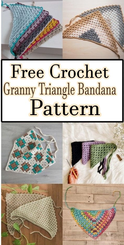 Crochet Granny Triangle Bandana Granny Bandana Crochet Pattern, Crochet Granny Stitch Headband, Triangle Bandana Crochet Pattern Free, Crochet Patterns To Make And Sell, Crochet Granny Bandana, Diy Crochet Bandana, Crochet Bandana Granny Square, Crochet Headband Bandana, Granny Square Hair Bandana