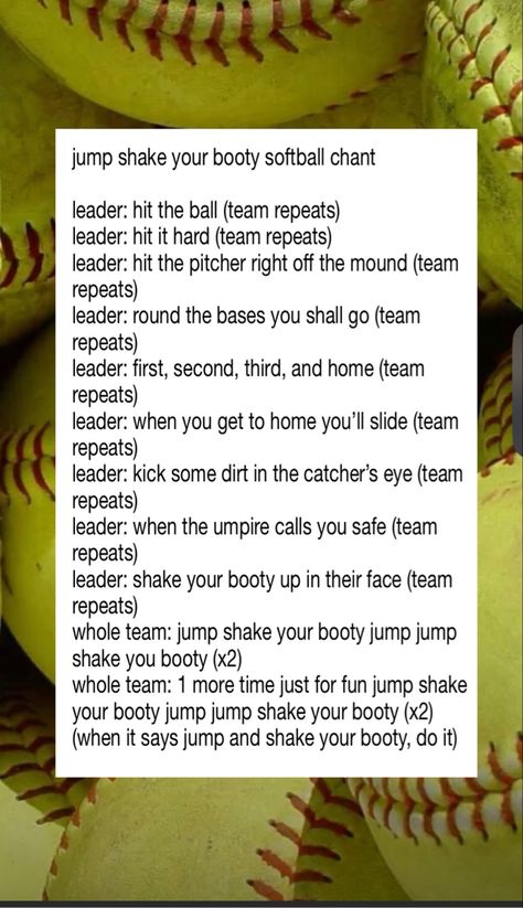 Good Softball Chants, Soft Ball Chants, Softball Cheers For The Dugout, Softball Chants And Cheers, Softball Chants For Dugout, Sports Chants, Baseball Chants, Softball Dugout, Softball Chants