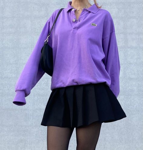 Purple Polo Outfit, Polo Women Outfit, Purple Tennis Skirt, Tennis Skirt Black, Vintage Lacoste, Polo Outfit, Tennis Skirt Outfit, Lacoste Polo Shirts, Polo Women