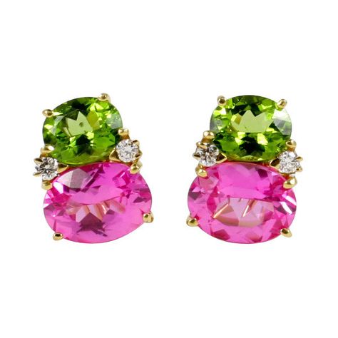 Preowned Large 18kt Yellow Gold Gum Drop Earrings With Peridot And... ($5,500) ❤ liked on Polyvore featuring jewelry, earrings, pink, peridot drop earrings, pink gold earrings, drop earrings, yellow gold earrings and clip-on earrings Pink Topaz Earrings, Pink Diamond Jewelry, Gum Drop, Peridot Jewelry, Peridot Earrings, Pink Topaz, Popular Jewelry, Topaz Earrings, Earrings Pink