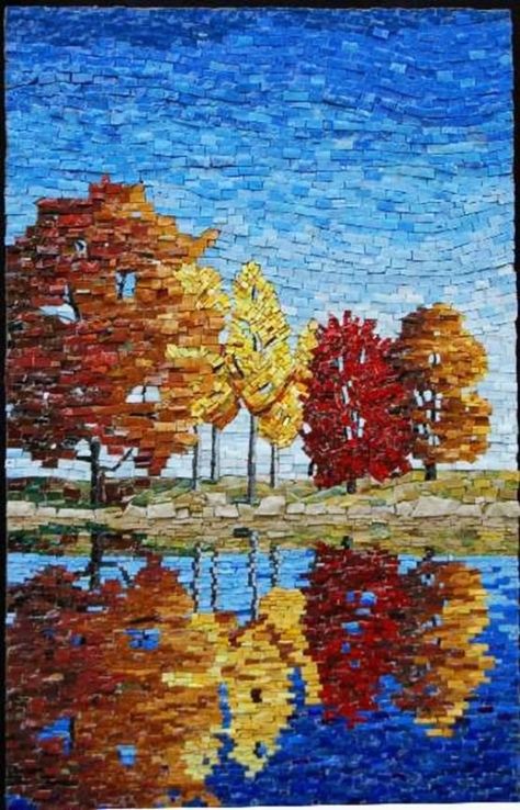 Most-Intelligent-Mosaic-Art-Works-and-Practices Tree Mosaic, Landscape Art Quilts, Landscape Quilt, Mosaic Madness, Mosaic Stained, Modern Mosaics, Glass Mosaic Art, Landscape Quilts, Mosaic Artwork