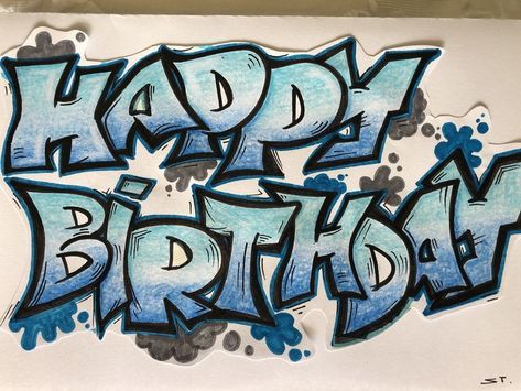 Graffiti Lettering Happy Birthday, Birthday Graffiti Art, Happy Birthday In Graffiti Letters, Happy Birthday Graffiti Letters, Happy Birthday Graffiti Art, Happy Birthday Sketch Drawing, Happy Birthday Writing Styles, Grafitti Drawings Design, Alphabet Bubble Letters