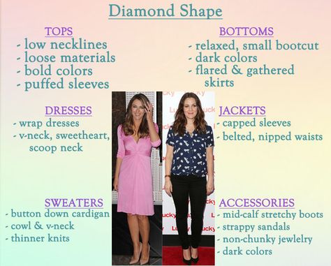 How to style a diamond shape. Diamond Shape Body Type, Diamond Body Shape Outfits, Diamond Body Shape, 8 Body Shape, Oval Body Shape, Fashion Short Dresses, Scoop Sweaters, Body Forms, Health For Women