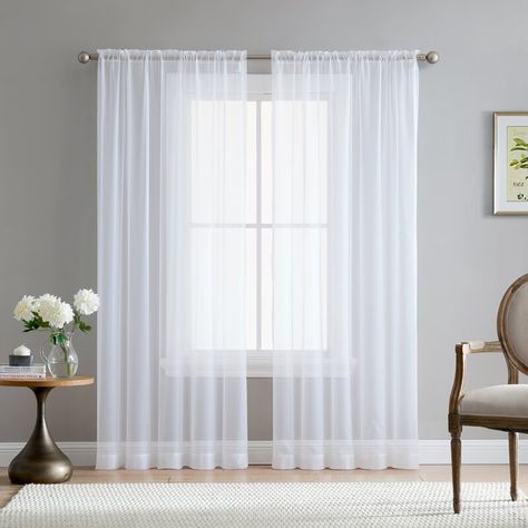 Brushgrove Solid Sheer Rod Pocket Window Curtain Panels & Reviews | Joss & Main Balcony Curtains, Window Curtains Bedroom, White Sheer Curtains, Luxury Curtains, Tulle Curtains, Voile Curtains, Living Room Balcony, Sheer Curtain Panels, Bedroom Panel