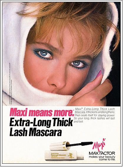 Nancy DeWeir Nancy Deweir, Max Factor Mascara, Vintage Makeup Ads, 80s Makeup, Beauty Advertising, Makeup Ads, Retro Makeup, Thick Lashes, Retro Beauty