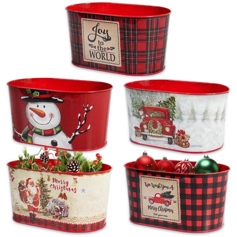 PRICES MAY VARY. 🎄Christmas Theme Buckets: These small oval buckets and pails are printed with different Christmas themed patterns, such as snowman, Santa and trucks. The Christmas ornament set adds a cheerful atmosphere to your home! 🎄Great Quality Value Set: Made of superior galvanized iron, Putuo Decor galvanized buckets feature good durability, lightweight, eco-friendly and rustproof. √Note: These containers are not watertight. 🎄Many Uses of Ice Bucket: Use the small buckets for party fav Christmas Center Piece For Table, Christmas Container Ideas, Christmas Metal Bucket, Tin Tub, Bucket Decor, Metal Buckets, Herb Garden Planter, Tin Bucket, Table Centerpieces For Home