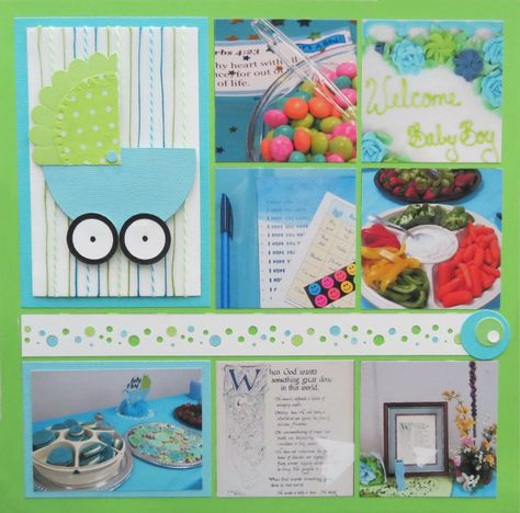 Baby Shower Scrapbook, Pregnancy Scrapbook, Joy Boy, Premade Scrapbook Layouts, Baby Shower Images, Mosaic Moments, Book Layouts, Scrapbooking Layouts Baby, Free Classes