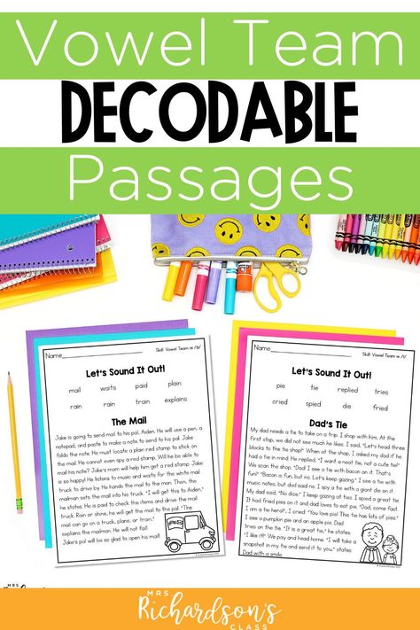 Are you looking for decodable passages that include vowel teams? This set of vowel team decodable passages provides meaningful practice for early elementary readers! This set includes 37 passages with reading comprehension questions and lesson ideas. First and Second Grade students will benefit from explicit reading practice to build phonics skills. These activity ideas are aligned with the science of reading for your classroom. Learn more here! Double Vowel Activities, Decodable Readers Second Grade, Vowel Teams Anchor Chart, Vowel Teams Activities, Phonics Passages, Decoding Activities, Decodable Passages, Phonics Chart, Improve Reading Skills