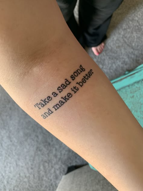 Hey Jude lyrics tattoo— The Beatles Beatles Quote Tattoo, Song Lyric Tattoos Beatles, Simple Beatles Tattoo, Beetles Tattoo Band, Beatle Lyric Tattoos, Ferris Buellers Day Off Tattoo Ideas, Song Title Tattoo, Rock Lyric Tattoos, Song Lyric Tattoos Music Quotes