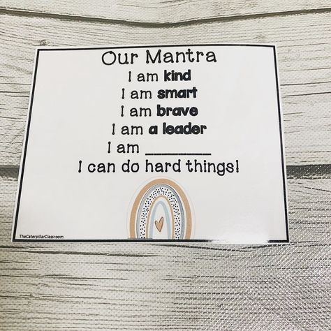 Preschool Morning Mantra, Class Mantra Elementary, Kindergarten Daily Affirmation, Daily Affirmations For Classroom, Kindergarten Affirmations, Classroom Mantra, Mantra Ideas, Child Affirmations, Classroom Affirmations