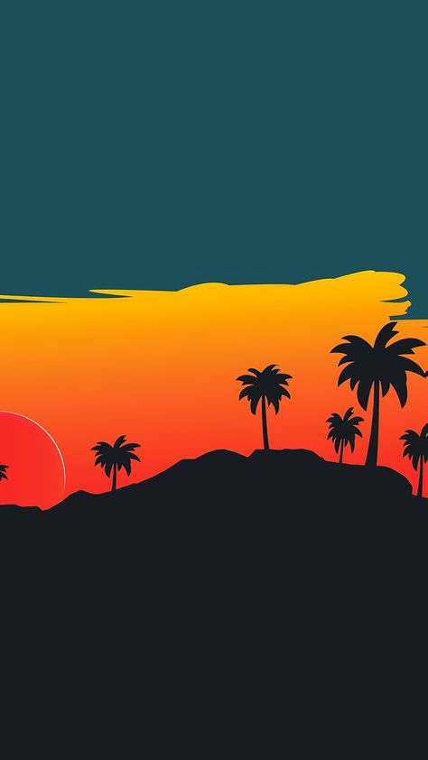 Trees Digital Art, Exotic Wallpaper, Silhouette Wallpaper, Trees Silhouette, Reggae Art, Sunset Canvas Painting, Monochromatic Art, Palm Tree Silhouette, Art Silhouette