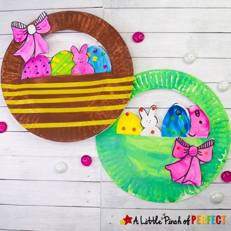 Plate Animal Crafts, Bunny Basket Craft, Easter Basket Craft, Easter Basket Template, Easter Basket Crafts, Paper Plate Craft, Easter Crafts For Toddlers, Easter Arts And Crafts, Paper Plate Crafts For Kids