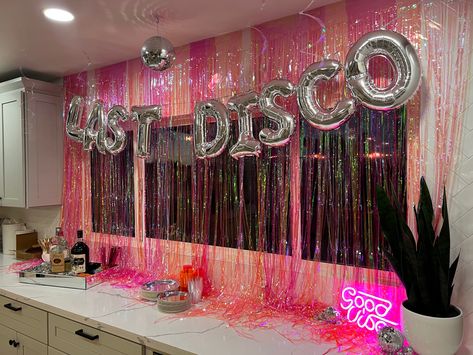 Nightclub Party Decorations, Pink Disco Hens Party, Pink And Gold Disco Party, Flamingo Disco Party, Disco Theme Graduation Party, Last Disco Graduation Party, Pink Disco Graduation Party, Last Disco Grad Party, Orange And Pink Disco Party