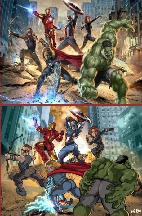 What it would look like if the male avengers posed like the female one!! So true but quite glad they don't though. Female Avengers, Avengers Movie Posters, Poster Marvel, Best Avenger, Avengers Poster, Bd Comics, Avengers Memes, Avengers Movies, Character Poses