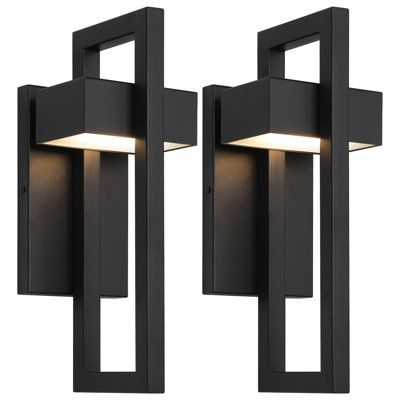 This led wall light with a minimalistic modern look, matte black finish rectangle shape, and slim frame adds a sleek urban element to your home. Integrated LED lighting provides energy-efficient illumination. Frosted glass shade softens harsh glares and protects your eyes. Ideal for the front porch, entry light, patio, garage, deck, and balcony, and also good as an indoor wall lamp. Fixture Finish: Black | Latitude Run® Almantas Aluminum LED Outdoor Wall Light Aluminum / Glass / Metal in Black, Urban Element, Modern Exterior Lighting, Porch Light Fixtures, Entry Lighting, Exterior Light Fixtures, Black Outdoor Wall Lights, Indoor Lighting Fixtures, Indoor Wall Sconces, Led Outdoor Wall Lights