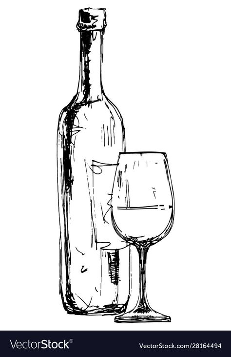 Wine Bottle Drawing, Wine Glass Drawing, Bottle Drawing, Wine Bottle Art, Sketchbook Drawings, Wine Art, Pen Sketch, Sketch Ideas, Sketchbook Ideas