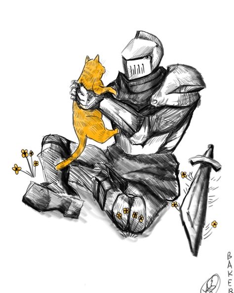 Knight and his cat Cute Doodle, June 16, Cat Illustration, Cute Doodles, Knights, Digital Illustration, Art Inspo, Line Art, Cool Pictures