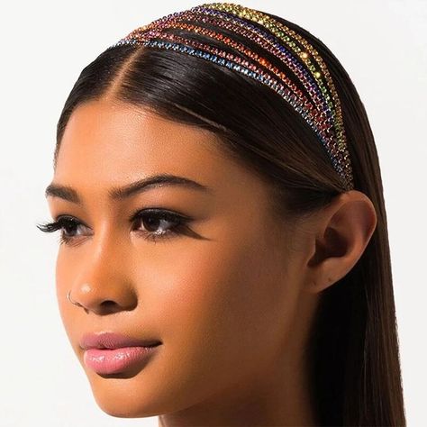 Multilayer Color Headband Luxury for Women Girls Bride Indian Wedding Hair Accessories Jewelry Hair Accessories Packaging, Prom Hair Jewelry, Crystal Hair Band, Hair Accessories Tiara, Chain Headband, Rainbow Headband, Hair Chain, Luxury Hair Accessories, Crystal Hair Accessories