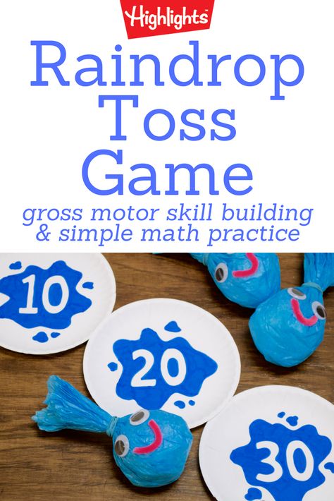 Stuck indoors on a drizzly day? Here’s a game the kids can make in minutes and play for hours! Indoor Rainy Day Activities For Preschoolers, Weather Games For Kids, Rainy Day Gross Motor Activities For Preschoolers, Rain Gross Motor Activities, Rainy Season Activity For Kids, Rain Math Activities For Preschool, Rain Curriculum Preschool, Rainy Day Games, Weather Games