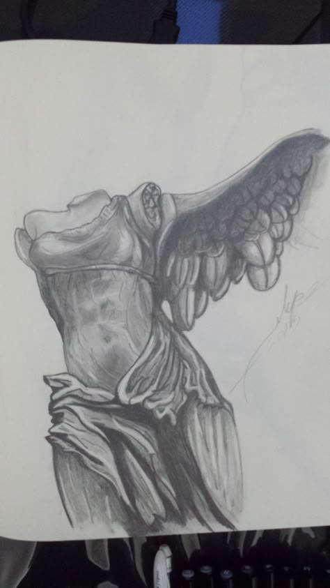 Winged Victory of Samothrace - Nike - Draw Nike Of Samothrace Drawing, Nike Drawings Art, Winged Victory Drawing, Victory Drawing, Statue Drawing Sketch, Crewneck Design Ideas, Bargue Drawing, Leaving Cert Art, Winged Victory Of Samothrace