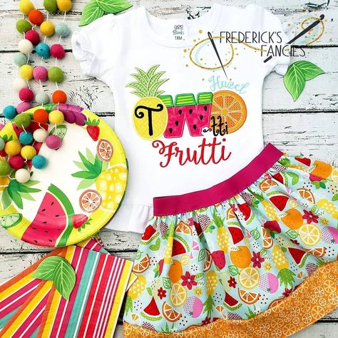 Girls Second Birthday, Tutti Fruity Party, Twotti Fruity, Tutti Frutti Birthday Party, Second Birthday Shirt, Tutti Frutti Party, Fruit Birthday Party, Pineapple Watermelon, 2nd Birthday Party For Girl