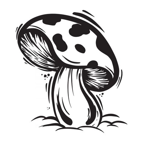 mushroom plant black and white hand drawn illustration Black And White Mushroom, Mushroom Painting Black Background, Black And White Mushroom Aesthetic, Mushroom Black And White, Mushroom Art Black And White, Mushroom Illustration Black And White, Plant Illustration Black And White, Plant Cartoon, Mushroom Plant