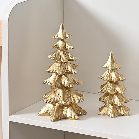 Gold Christmas Tree Figurines, Small Resin Christmas Tree Home Decor, Tabletop Christmas Tree Set of 2, Decorative Xmas Trees for Christmas Decorations Indoor Mantle Centerpieces Table Top Christmas Trees, Gold Christmas Trees, Trees For Christmas, Resin Christmas Tree, Christmas Decorations Indoor, Diy Christmas Decorations For Home, Tree Home Decor, Resin Christmas, Christmas Tree Set