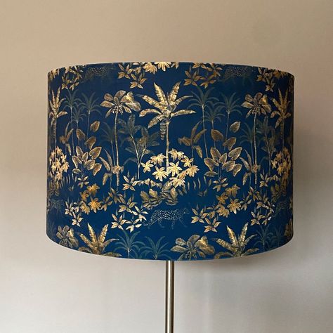 Dark Blue Lamp Shade, Navy Blue Lamp Shade, Shade Painting, Lampshade Bedroom, Orange Lampshade, Velvet Lampshade, Large Lamp Shade, Draught Excluders, Blue Interior Design