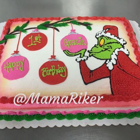 Grinch Birthday Cookies, 1st Birthday Cake Buttercream, Mean One Grinch Birthday, Grinch Cakes, Grinch Christmas Ornaments, Birthday Cake Buttercream, Grinchmas Party, Grinch Birthday, Grinch Cake