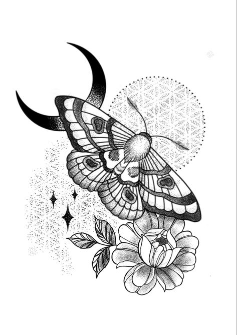 Moth Tattoo Dotwork, Spiritual Moth Tattoo, Mandala Moth Tattoo, Botanical Moth Tattoo, Moth Neck Tattoos Women, Moth Tattoo Linework, Oubaitori Tattoo, Polyphemus Moth Tattoos, Pretty Moth Tattoo