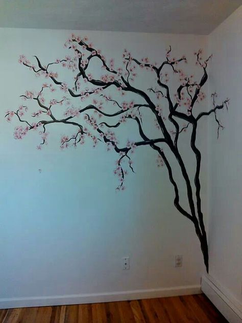 Cherry Blossom tree mural Tree Painting On Wall, Cherry Blossom Wall Mural, Tree Design On Wall, Cherry Blossom Tree Painting, Blossom Tree Painting, Tree Cherry Blossom, Tree Wall Painting, Painting On Wall, Cherry Blossom Wall Art