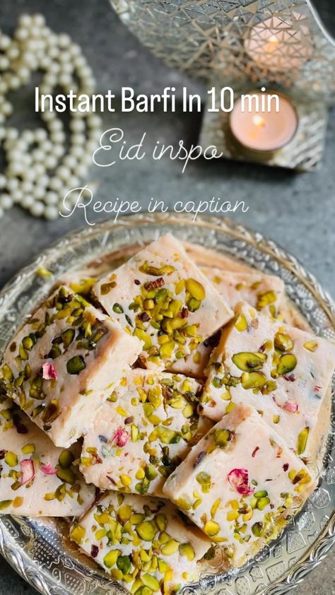 Instant Milk Barfi With Rose And Pistachios Recipe https://resepmamiku.com/en/instant-milk-barfi-with-rose-and-pistachios-bon_appetit_by_nadia Barfi Recipe, Pistachio Milk, Pistachio Recipes, Diwali Sweets, Indian Sweet, Indian Desserts, Healthy Sweets Recipes, Indian Sweets, Indian Snack Recipes