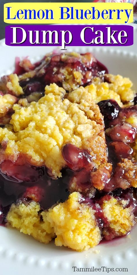 Lemon Blueberry Dump Cake, Dump Cake Crockpot, Lemon Dump Cake Recipe, Lemon Dump Cake, Blueberry Dump Cake, Blueberry Dump Cake Recipes, Crockpot Cake, Crockpot Dessert, Crockpot Desserts