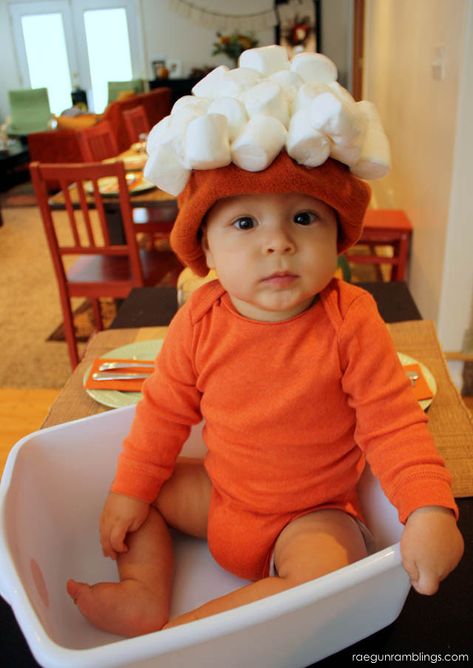 Baby Sweet Potato costume! Brilliant and so easy - Rae Gun Ramblings Potato Costume, Crock Pot Corned Beef, Snow White Shirt, Best Spinach Artichoke Dip, Turkey Costume, Food Costumes, Shirt Tutorial, Turkey Trot, Best Turkey