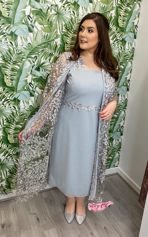 AbigailAbigail Silver Feather lace Lace Jacket Outfit, Gowns With Long Sleeves, Mum Wedding, Long Jacket Dresses, Plus Size Shift Dress, Rust Wedding, Abigail Dress, Bombshell Dress, Gown Ideas