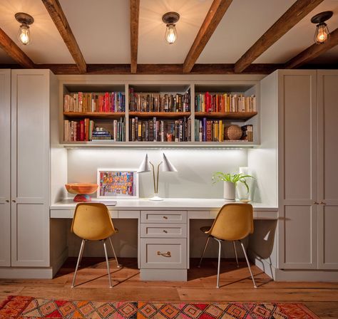 From Nightmare to Dream House - The New York Times Built In Desk And Shelves, Transitional Living Room Design, Homework Room, Office Built Ins, Brooklyn Brownstone, Transitional Living, Bedroom Desk, Built In Furniture, Transitional Living Rooms